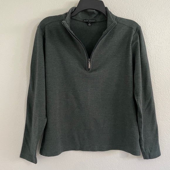ROBERT‎ BARAKETT Cotton Green Quarter Zip Mock Neck Sweater Women’s Small - Picture 2 of 10